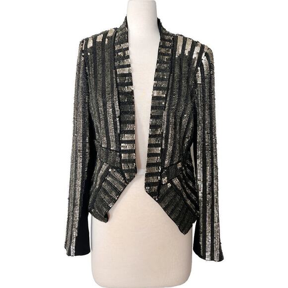 J. Mendel 2015 FW Sequin Stripe Silk-Lined Blazer Jacket Black Size 8 - Picture 5 of 11
